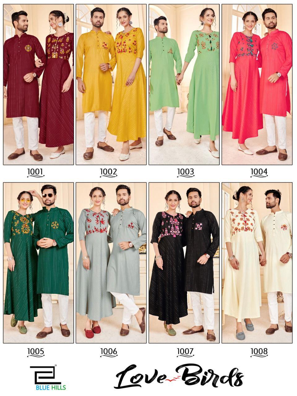 Blue Hills Love Birds Designer Party Wear Rayon Couple Kurta Latest Combo Collection
